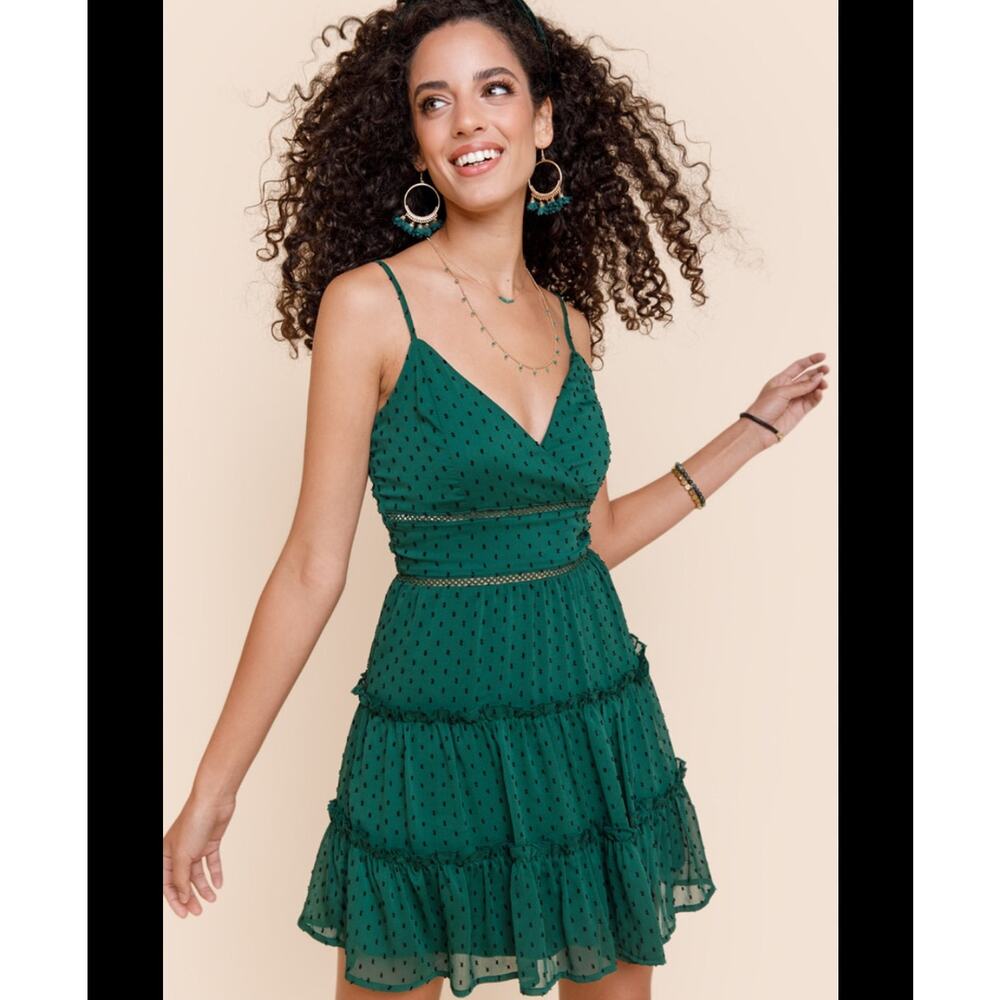 Angelise Clip Dot Tiered Mini Dress Holiday Dress